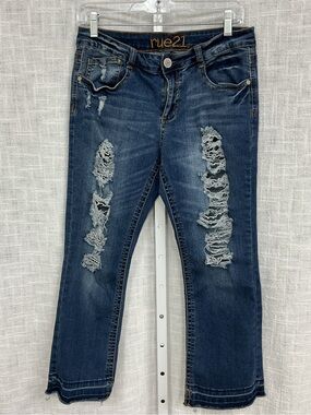 Rue21 Dark Blue Distressed Capri Jeans